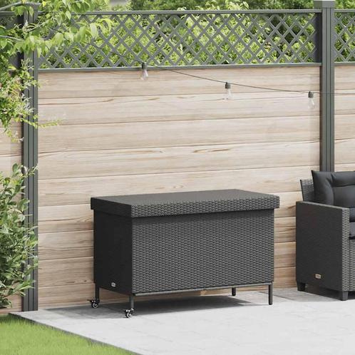 vidaXL Tuinbox met wielen 110x55x73 cm poly rattan zwart, Tuin en Terras, Bergingen en Tuinkasten, Nieuw, Verzenden