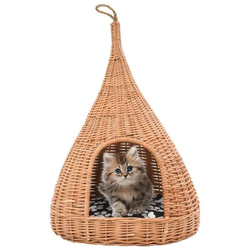 vidaXL Kattenhuis met kussen tipi 40x60 cm natuurlijk wilgen, Animaux & Accessoires, Accessoires pour chats, Envoi