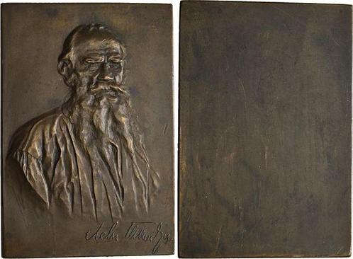 Bronze-plakette Personenmedaille Tolstoi, Leo 1828 +1910,..., Postzegels en Munten, Penningen en Medailles, Verzenden