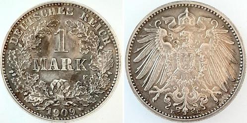 Duitsland 1 Mark 1909e prfr/stgl ! Top Stueck mit schoene..., Timbres & Monnaies, Monnaies | Europe | Monnaies non-euro, Envoi