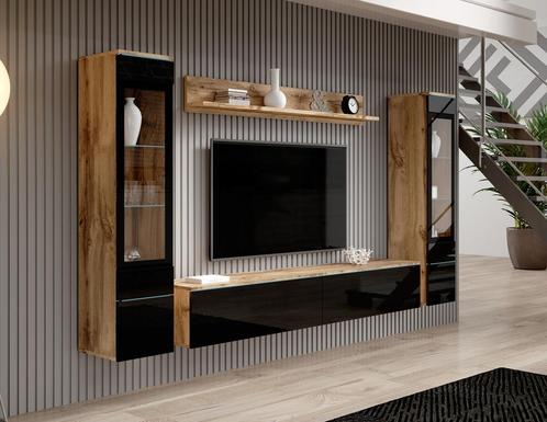 Wandmeubel Eiken zwart Set van 4 TV-Meubel, Huis en Inrichting, Kasten | Wandmeubels, 25 tot 50 cm, Nieuw, 150 tot 200 cm, Verzenden