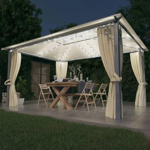 vidaXL Tonnelle avec rideau et lumières LED 4x3 m Crème, Jardin & Terrasse, Tonnelles, Neuf, Envoi