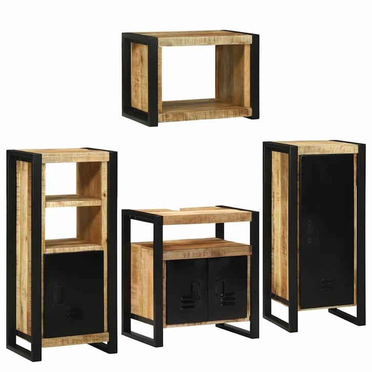 vidaXL Badkamermeubel Set met opslag 4 pcs Bruin Massief, Huis en Inrichting, Badkamer | Badkamermeubels, Nieuw, Verzenden