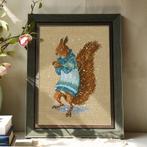 Winter Eekhoorn Borduurset 14CT op Bruin Borduurstof DW2736, Verzenden, Nieuw