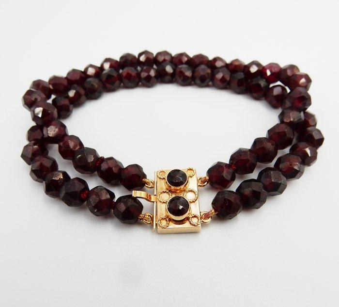 Armband - 14 karaat Geel goud Granaat, Handtassen en Accessoires, Armbanden