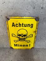 Achtung Minen! - Emaille plaat - emaille bord - Emaille,, Antiek en Kunst