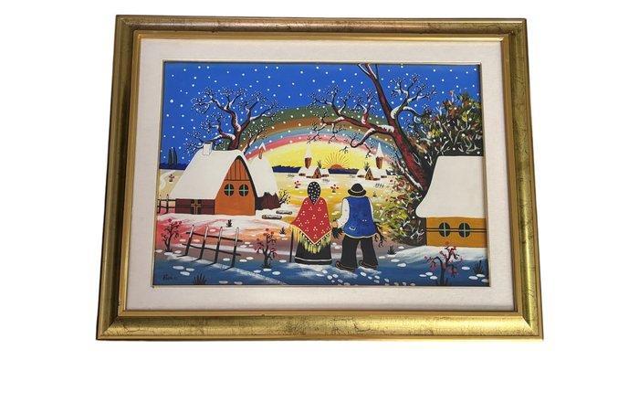 École européenne (XX) - Paesaggio naïf, Antiquités & Art, Art | Peinture | Classique