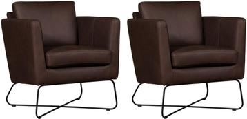 Set van 2 Bruine leren moderne design fauteuils - Rancho disponible aux enchères