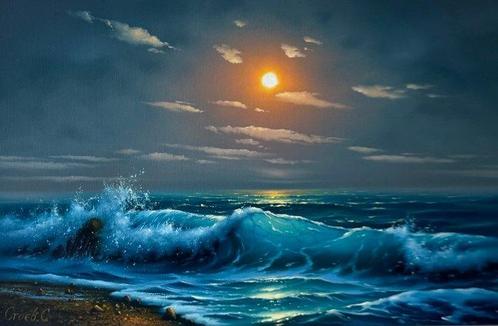 Stoev Serhii (1971) - Wave under the moonlight, Antiquités & Art, Art | Peinture | Classique