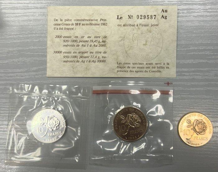 Monaco. 10 Francs 1982 Grace Kelly - Série de 3 monnaies, Postzegels en Munten, Munten | Europa | Euromunten