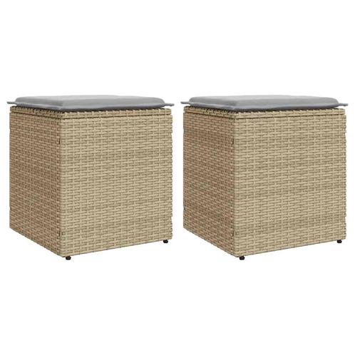 vidaXL Tuinkrukken met kussens 2 st 40x40x43 cm poly rattan, Tuin en Terras, Tuinsets en Loungesets, Nieuw, Verzenden