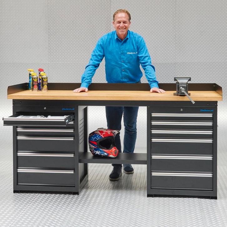 Datona Werkbank PRO met eiken werkblad en 12 lades - 200 cm, Doe-het-zelf en Bouw, Werkbanken, Ophalen of Verzenden