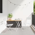 vidaXL 3-delige Vouw Bistro Set - Witte Staal, Tuin en Terras, Verzenden, Nieuw