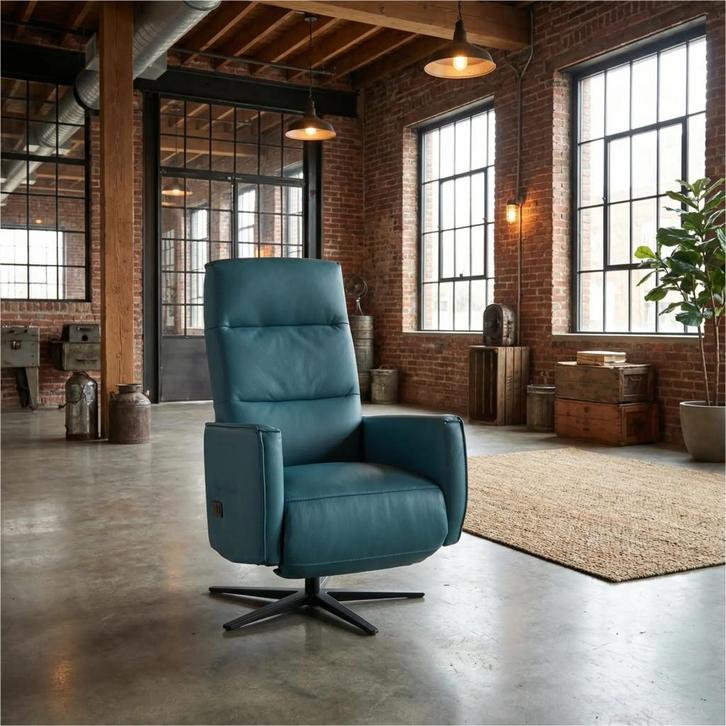Leren handmatige relaxfauteuil Pride - Toledo Turquoise, Huis en Inrichting, Fauteuils, 50 tot 75 cm, 75 tot 100 cm, Nieuw, Leer