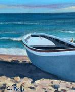 Claudio Rolfi (1960) - Tramonto con barca, Antiek en Kunst, Kunst | Schilderijen | Modern