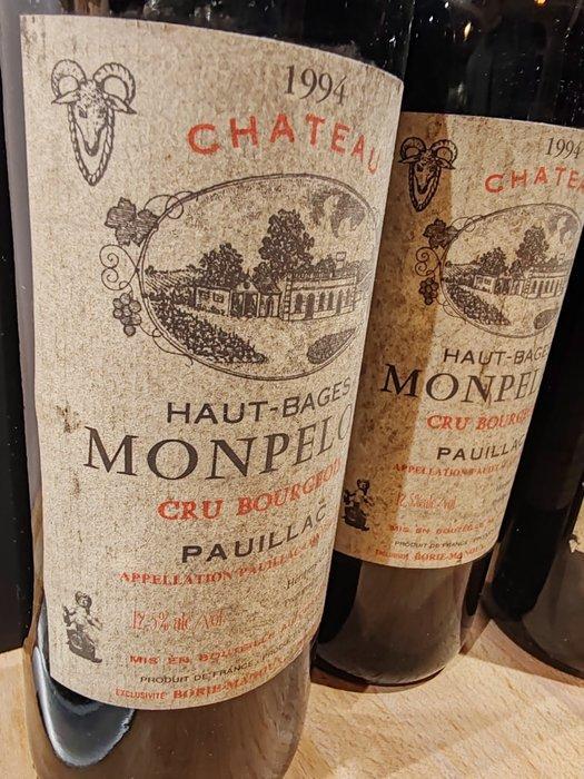 1992 & 1994 x 3 Château Haut-Bages Monpelou - Pauillac Cru, Verzamelen, Wijnen
