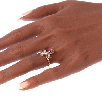 Bague - 18 carats Or rose - 0.18ct. tw. Rubis - Diamant -