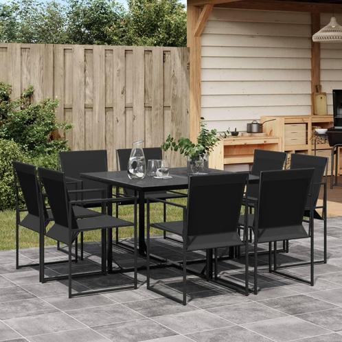 vidaXL 9-delige Tuinset textileen zwart, Tuin en Terras, Tuinsets en Loungesets, Tuinset, Nieuw, Verzenden
