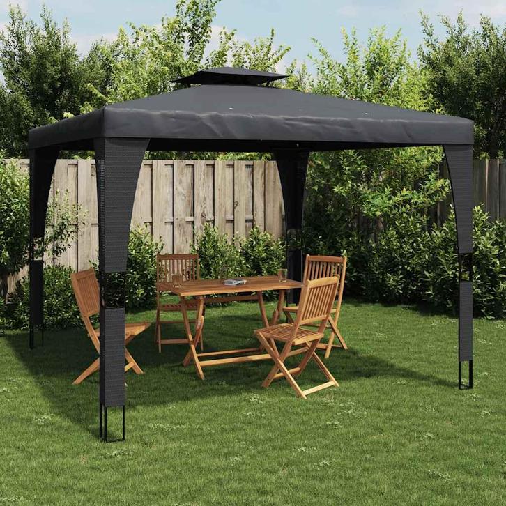 vidaXL Prieel met dubbel dak 3,98x2,98 m staal, Tuin en Terras, Partytenten, Nieuw, Verzenden