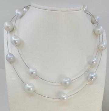 Collier - 18 carats Or blanc - Perle deau salée certifiée