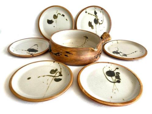 Poterie de la Colombe - Madeleine Brault - Service à dessert, Antiek en Kunst, Antiek | Meubels | Tafels