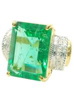 Zonder Minimumprijs - Ring - 9 kt. Geel goud, Zilver Smaragd, Handtassen en Accessoires, Ringen, Nieuw