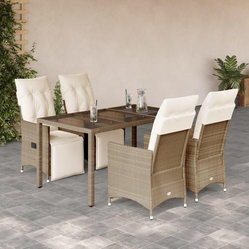 vidaXL 5-delige Bistroset met kussens poly rattan beige, Tuin en Terras, Tuinsets en Loungesets, Nieuw, Verzenden