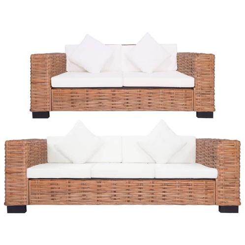 vidaXL 2-delig Bankstel met kussens natuurlijk rattan, Huis en Inrichting, Zetels | Zetels, Nieuw, Verzenden