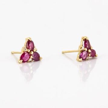 Oorbellen - 14 karaat Geel goud - 1.56ct. tw. Robijn -