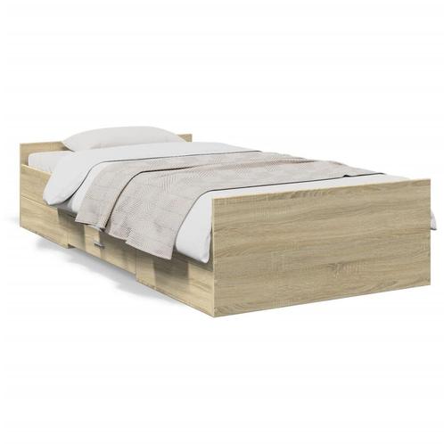 vidaXL Cadre de lit et tiroirs chêne sonoma 90x190cm, Maison & Meubles, Chambre à coucher | Lits, Neuf, Envoi