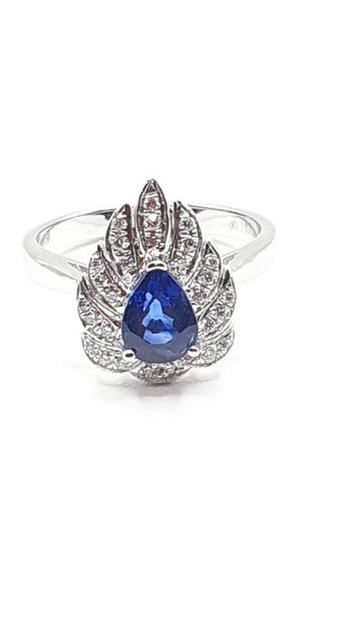 Bague - 18 carats Or blanc -  1.15ct. tw. Saphir - Diamant -