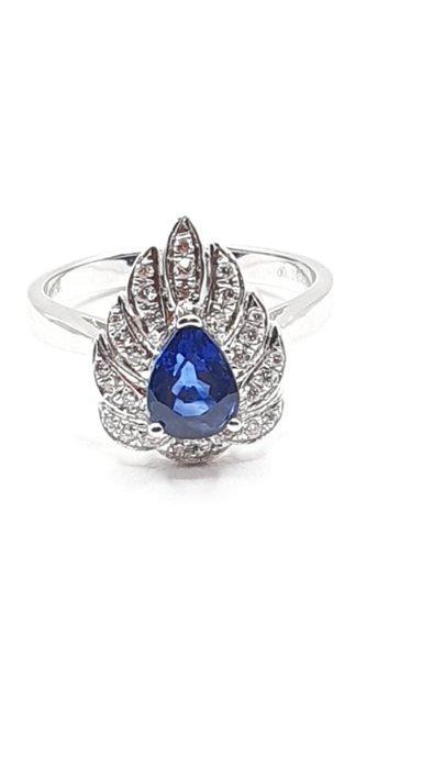 Bague - 18 carats Or blanc -  1.15ct. tw. Saphir - Diamant -, Handtassen en Accessoires, Ringen