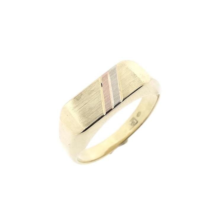 Tricolor gouden heren zegelring., Handtassen en Accessoires, Ringen, Heer, Overige kleuren, 19 tot 20, Gebruikt, Goud, Ophalen of Verzenden