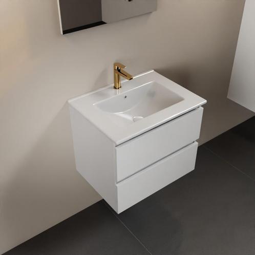 MONDIAZ AIVY 60cm badmeubel Talc, wastafel glanzend wit, Doe-het-zelf en Bouw, Sanitair, Overige typen, Nieuw, Ophalen of Verzenden