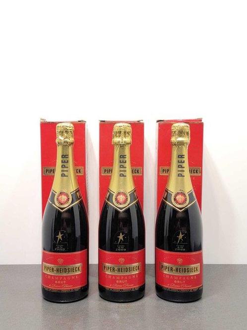 2000 Piper Heidsieck, Cuvee - Champagne Brut - 3 Flessen, Verzamelen, Wijnen