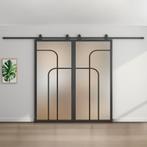Dubbele stalen schuifdeur - Zwart - 4 Vlaks rond - Mat glas, Bricolage & Construction, Châssis & Portes coulissantes
