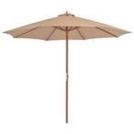 Taupe Parasol met Houten Paal 300cm: OP=OP Retourkoopje!, Tuin en Terras, Verzenden, Nieuw, 2 tot 3 meter, Stokparasol