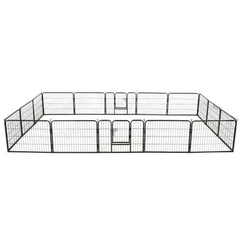 vidaXL Hondenren met 16 panelen 60x80 cm staal zwart, Dieren en Toebehoren, Hondenbenches, Nieuw, Verzenden