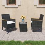 vidaXL 3-delige Bistroset poly rattan en gehard glas zwart, Tuin en Terras, Tuinsets en Loungesets, Verzenden, Nieuw