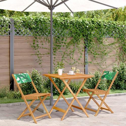 vidaXL 3-delige Bistroset bladpatroon stof en massief hout, Tuin en Terras, Tuinsets en Loungesets, Nieuw, Verzenden