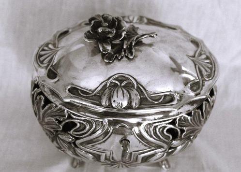 Doos - .800 zilver, .950 zilver - jugendstil theedoos, Antiek en Kunst, Antiek | Zilver en Goud