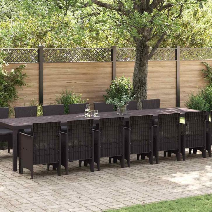 vidaXL Tuin Eettafel Set 15 pcs Bruin Polt riet, Tuin en Terras, Tuinsets en Loungesets, Nieuw, Verzenden