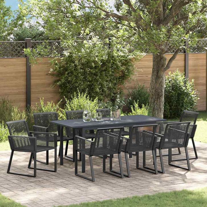 vidaXL Tuin Eettafel Set 9 pcs Zwart poly rattan, Tuin en Terras, Tuinsets en Loungesets, Nieuw, Verzenden