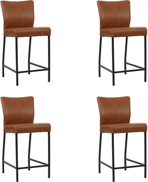 Set van 4 Cognac leren moderne barkrukken - poot vierkant, Huis en Inrichting, Stoelen, Overige kleuren, Vier, Nieuw, Leer, Ophalen of Verzenden
