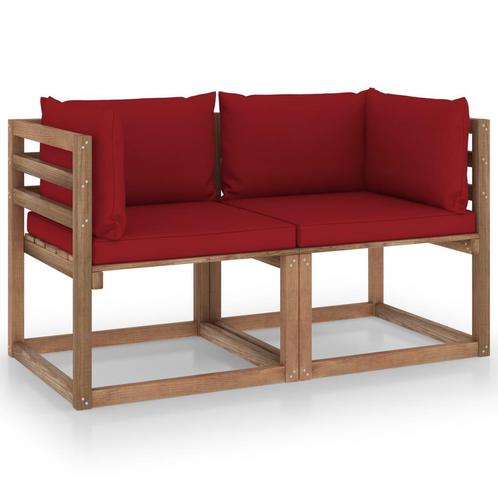 vidaXL Tuinbank 2-zits pallet met wijnrode kussens, Tuin en Terras, Tuinsets en Loungesets, Nieuw, Verzenden