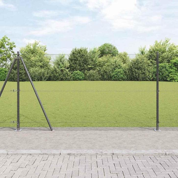 vidaXL Hek met Palen Grijs 1.2 x 50 m Staal, Tuin en Terras, Tuinhekken en Hekwerk, Nieuw, Verzenden