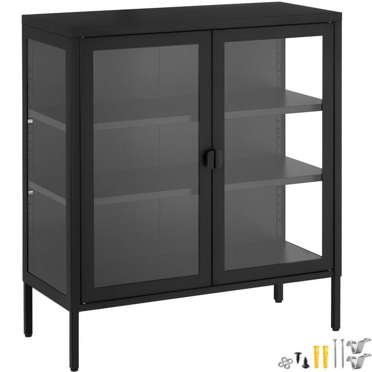 tectake metalen vitrinekast - zwart, Maison & Meubles, Armoires | Mobilier de télévision, Envoi