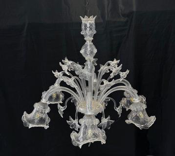Kroonluchter - Transparante bloem - Muranoglas - 6 lampen