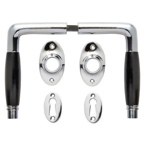 Deurklink set - Deco glanzend nikkel met ovale sleutelroz..., Doe-het-zelf en Bouw, Hang- en Sluitwerk, Klink of Kruk, Nieuw, Koper of Messing