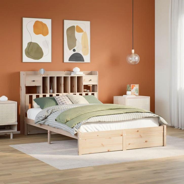 vidaXL Bed met boekenkast zonder matras massief grenenhout, Huis en Inrichting, Slaapkamer | Bedden, Nieuw, Verzenden
